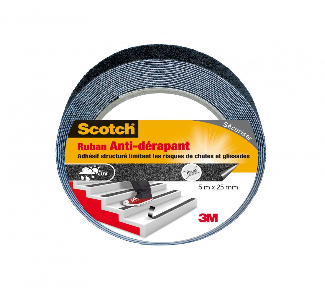 Ruban adhésif antidérapant de réparation SCOTCH, une face L.5 m x l.25 mm noir