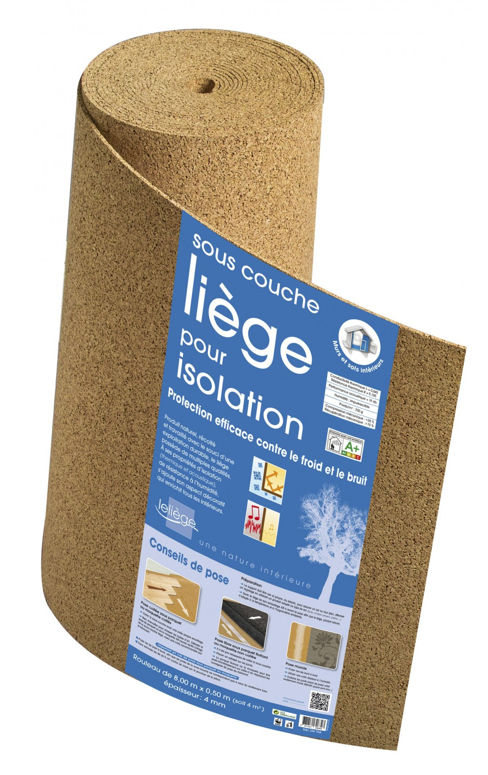 Rouleau isolant liège mur SDL l.0.5 x L.8 m x Ep.4 mm