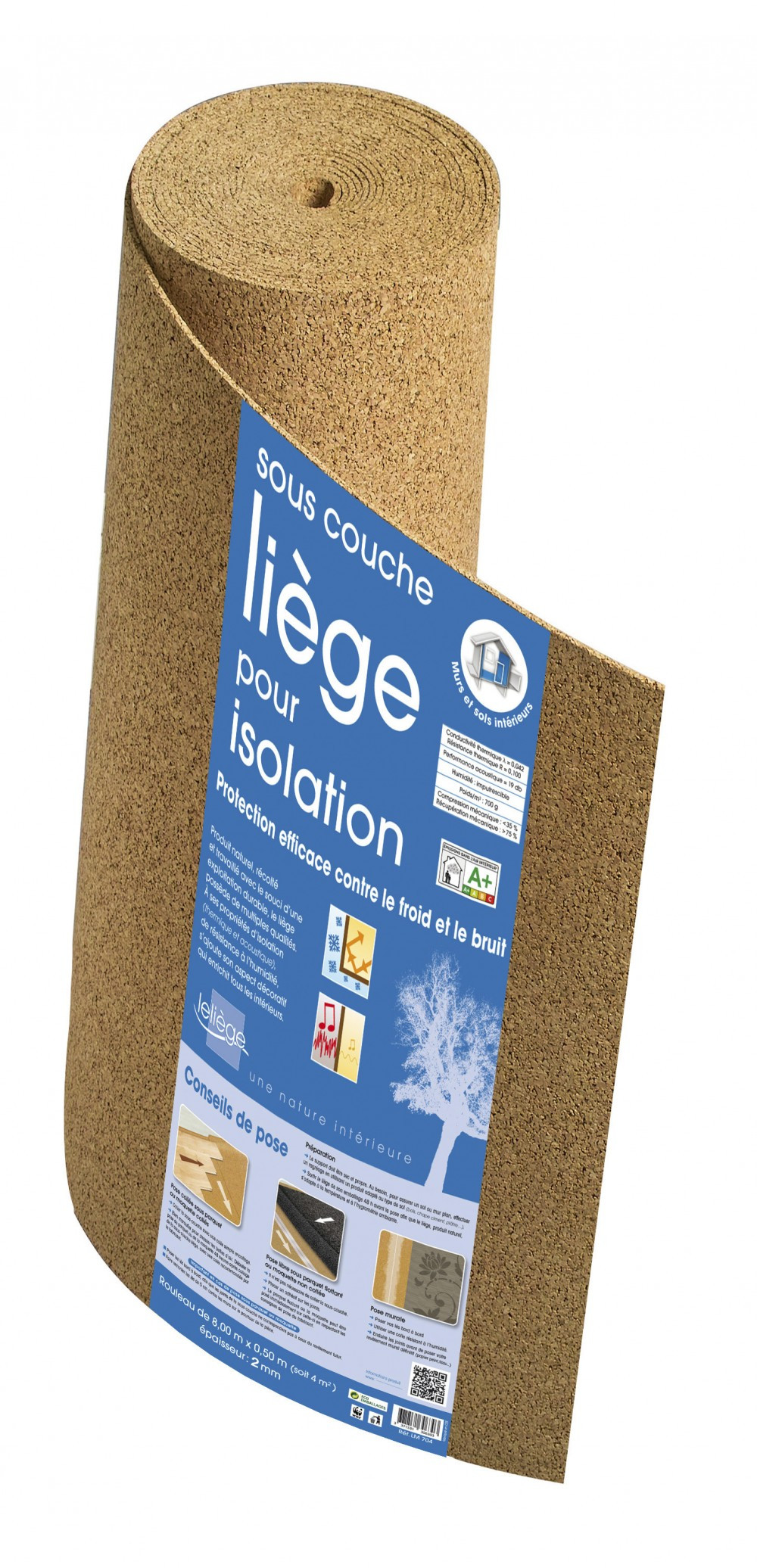 Rouleau isolant liège mur / sol SDL l.0.5 x L.8 m x Ep.2 mm