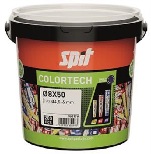 Seau de 200 chevilles bi-matière COLORTECH 8x50 sans vis SPIT 565198