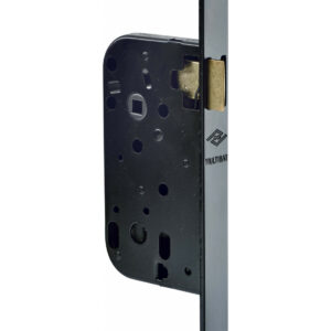 Serrure à larder MULTIBAT à bec de cane axe 50 mm finition noir à bout rond sans gâche réversible JPM 250000-02-1J
