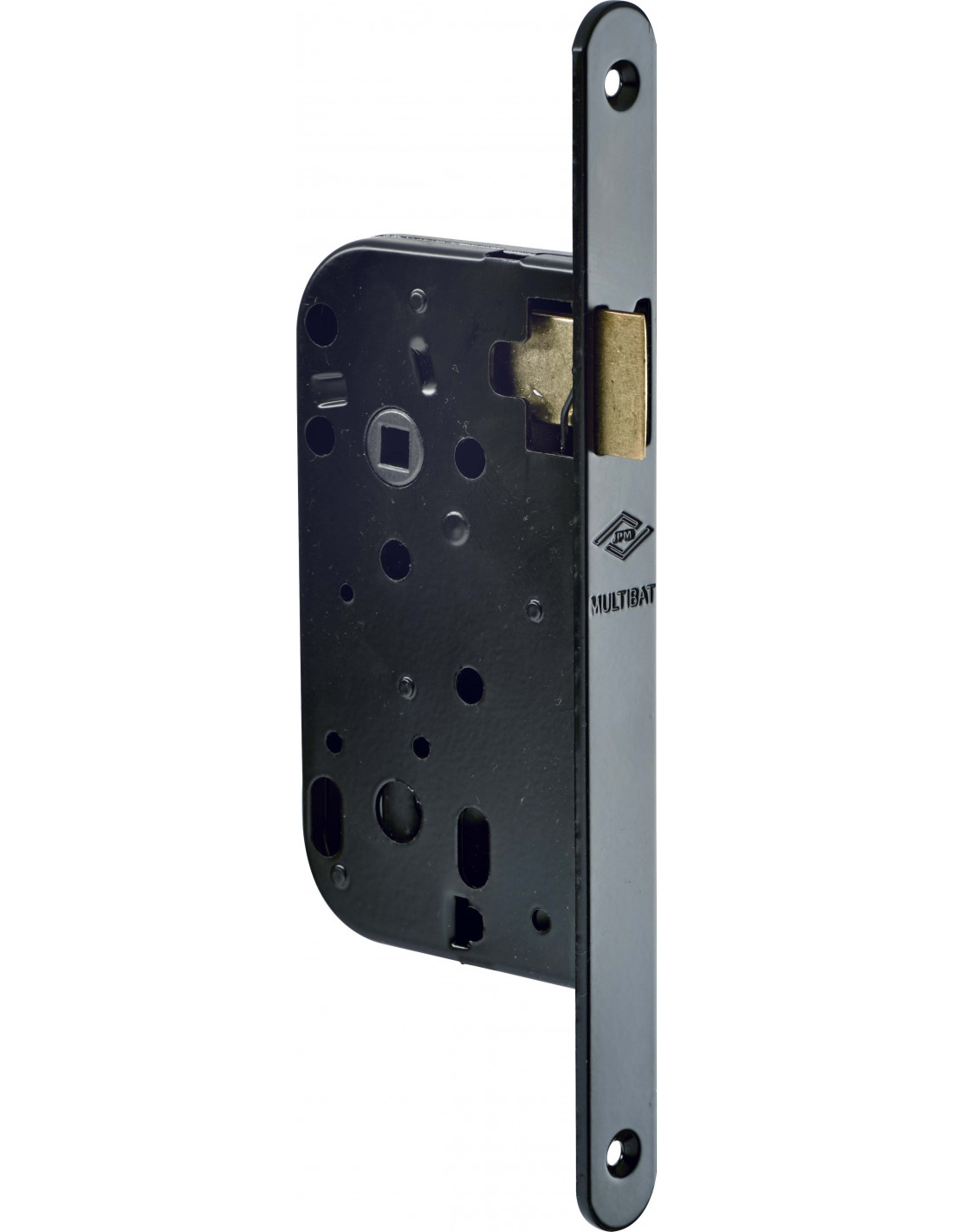 Serrure à larder MULTIBAT à bec de cane axe 50 mm finition noir à bout rond sans gâche réversible JPM 250000-02-1J