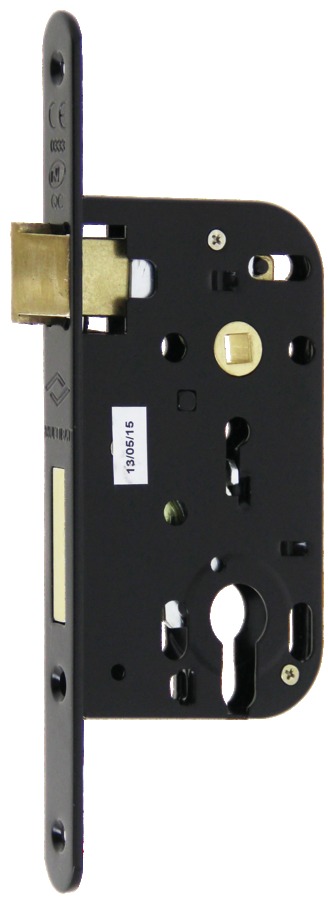 Serrure à larder MULTIBAT à profil européen axe 50 mm finition noir à bout rond sans gâche réversible JPM 210000-02-1J