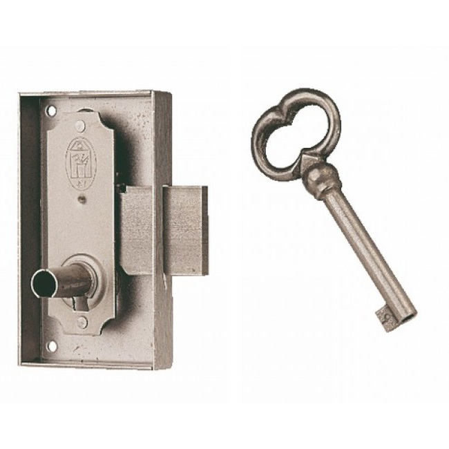 Serrure de bibliothèque 526 largeur 50 mm axe 30 mm gauche finition brossé avec 1 clé DEVISMES 3526230