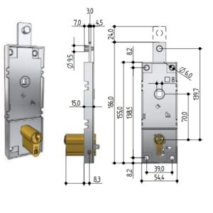 Serrure de porte basculante point haut à cylindre européen PREFER PREB56108100200