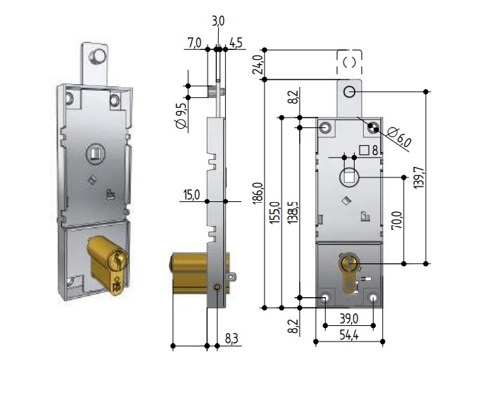Serrure de porte basculante point haut à cylindre européen PREFER PREB56108100200