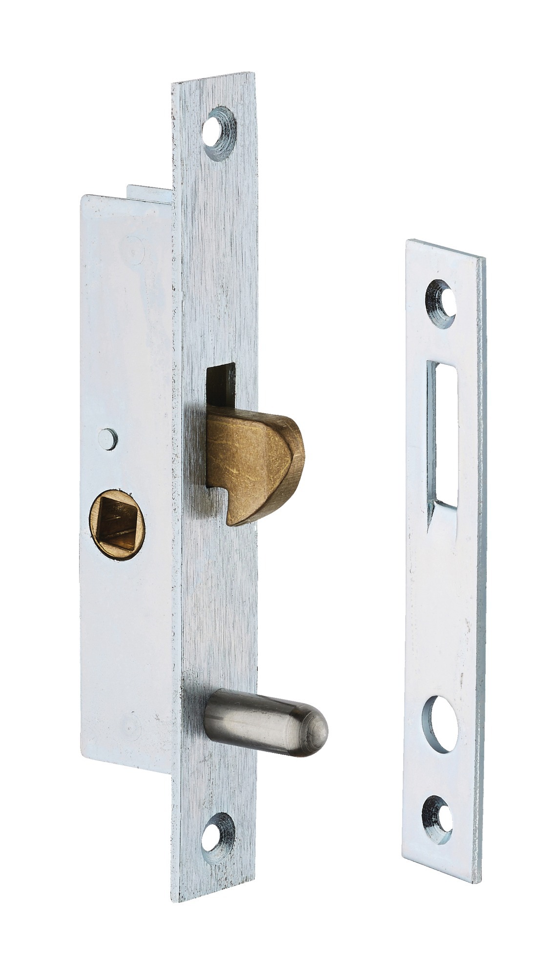 Serrure monopoint à larder profil étroit à mentonnet Série 24 largeur 25 mm avec gâche METALUX F124250010