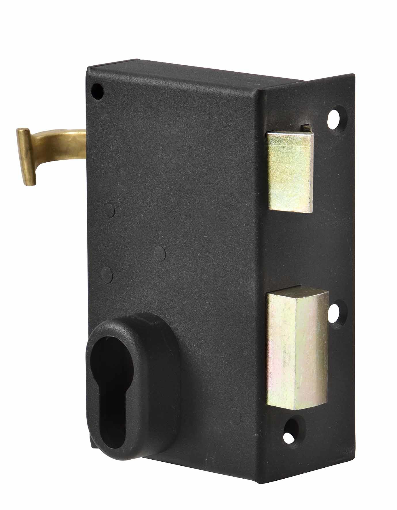 Serrure monopoint en applique verticale à tirage avec gâche 116 x 70 mm époxy noir JPM 127500-01-21