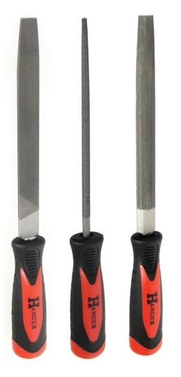Set de 3 limes emmanchées demi-douces longueur 200 mm HANGER 110390