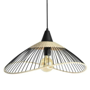 Suspension 1x e27 rotin noir/naturel Kasteli, D.45 cm