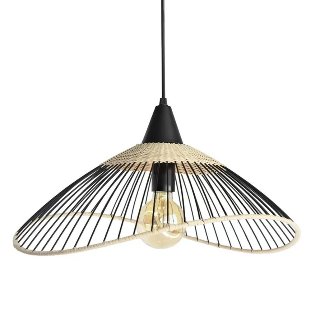 Suspension 1x e27 rotin noir/naturel Kasteli, D.45 cm