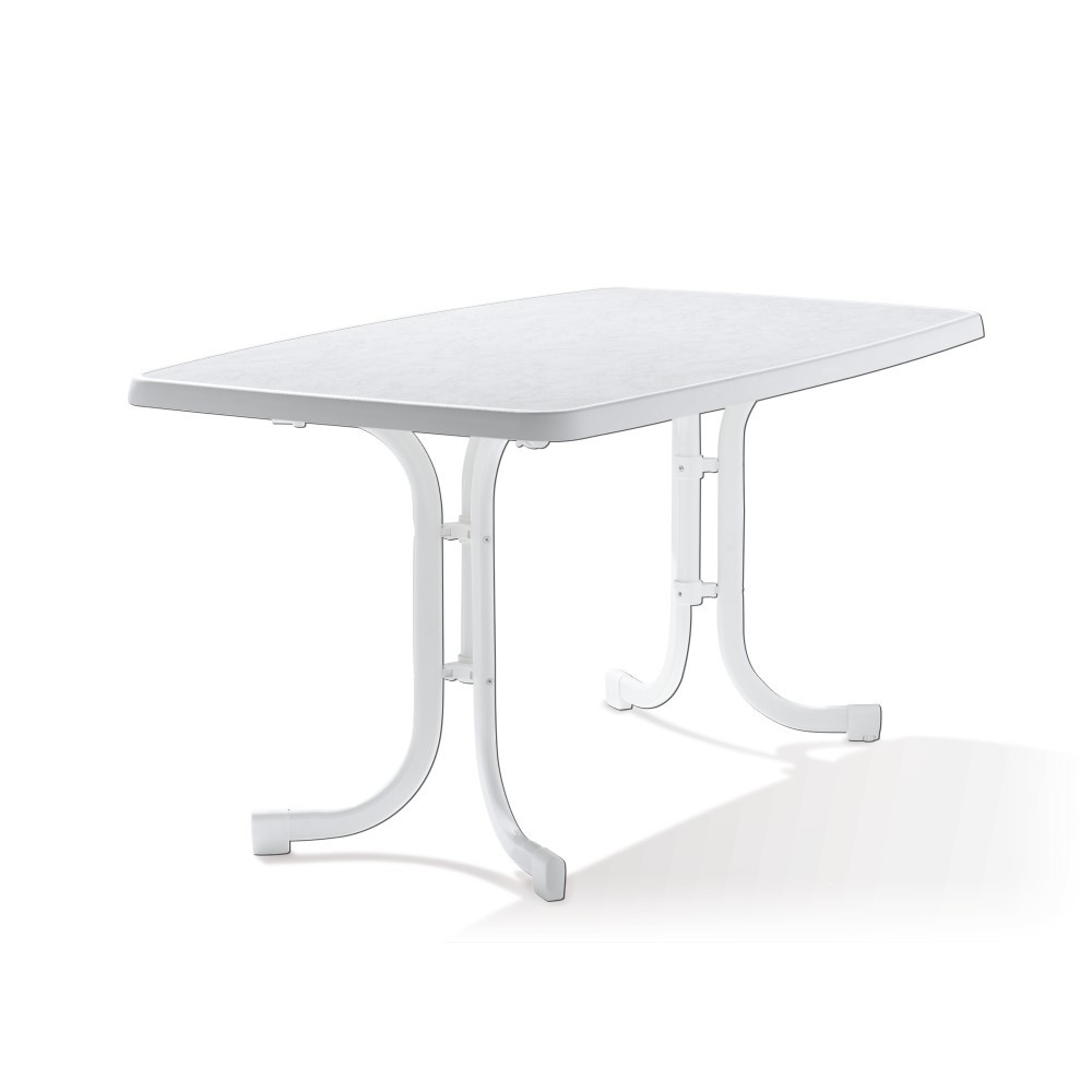 Table pliante Mecalit®-PRO 150 x 90 cm, plateau marbre blanc, pieds blanc