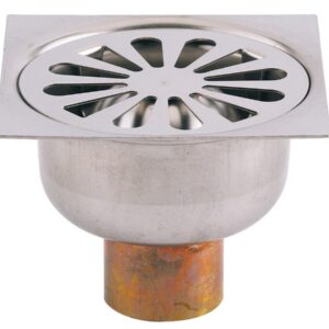 Siphon de sol grille inox sortie verticale 100 x 100 mm D90 mm VALENTIN 00 460200 000 00
