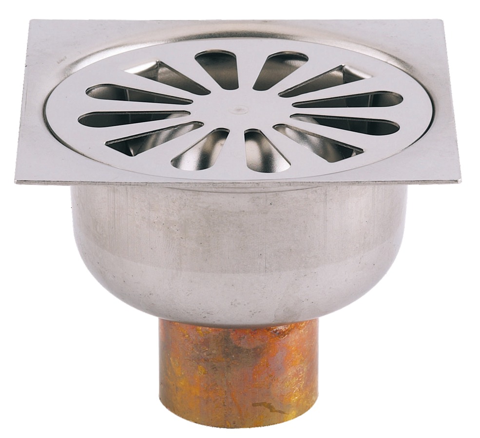 Siphon de sol grille inox sortie verticale 100 x 100 mm D90 mm VALENTIN 00 460200 000 00