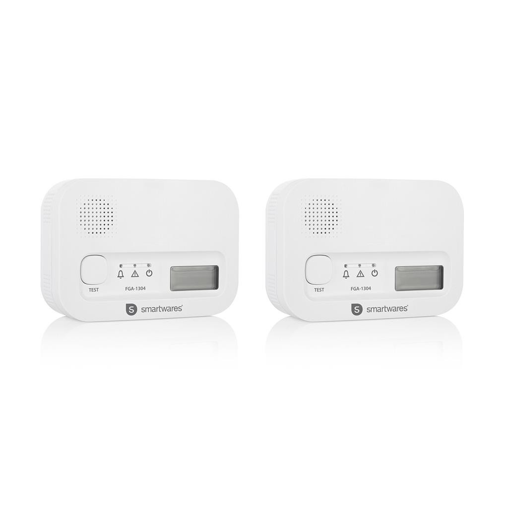 Lot de 2 détecteurs de monoxyde de carbone Smartwares FGA-13042 - Capteur 10 ans - Bouton de test - 85 dB