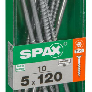 Lot de 10 vis acier tête autofraisée plate SPAX, Diam.5 mm x L.120 mm