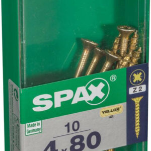 Lot de 10 vis acier tête fraisée pozidriv SPAX, Diam.4 mm x L.80 mm