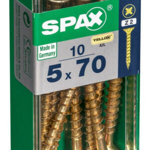 Lot de 10 vis acier tête fraisée pozidriv SPAX, Diam.5 mm x L.70 mm