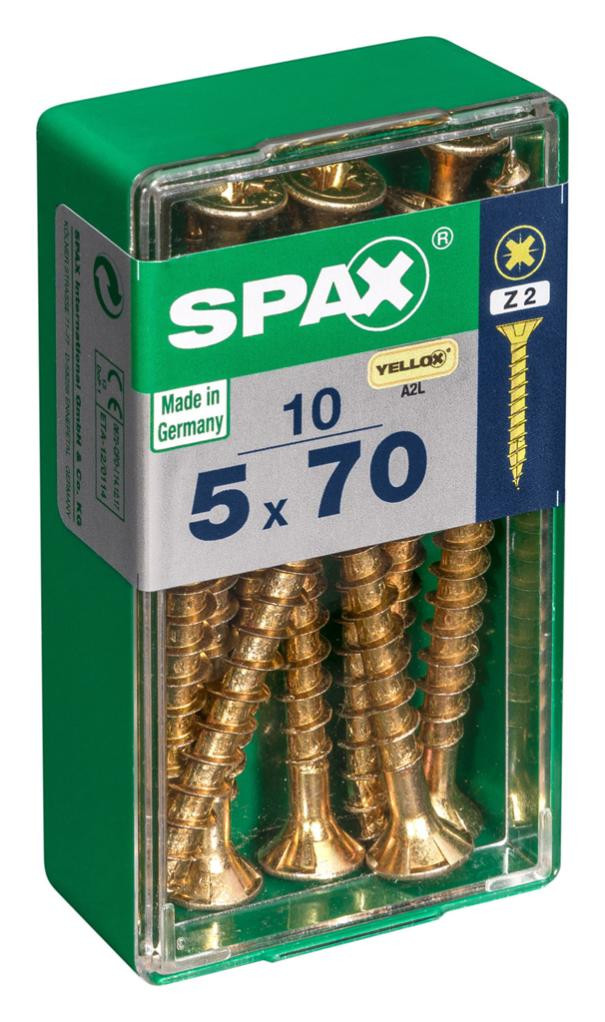 Lot de 10 vis acier tête fraisée pozidriv SPAX, Diam.5 mm x L.70 mm