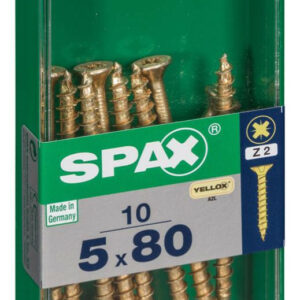 Lot de 10 vis acier tête fraisée pozidriv SPAX, Diam.5 mm x L.80 mm