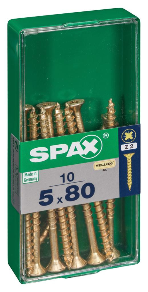 Lot de 10 vis acier tête fraisée pozidriv SPAX, Diam.5 mm x L.80 mm