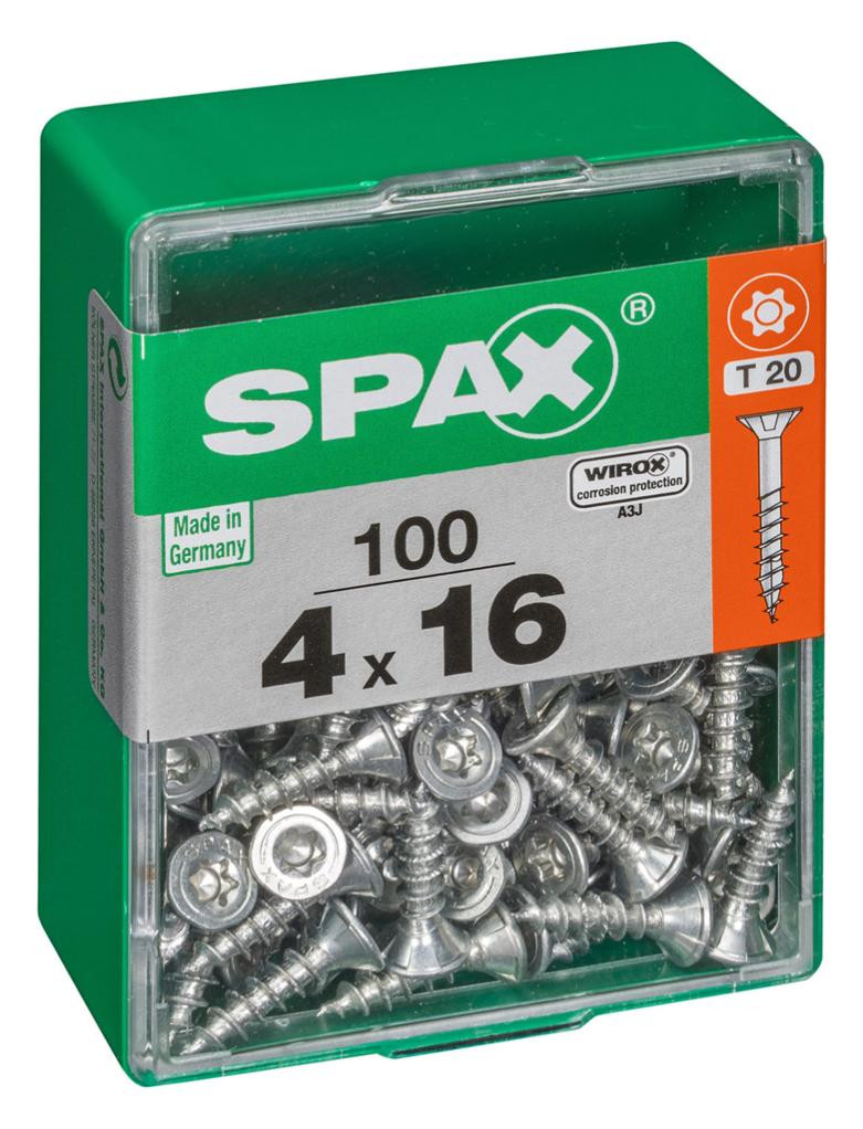 Lot de 100 vis acier tête autofraisée plate SPAX, Diam.4 mm x L.16 mm