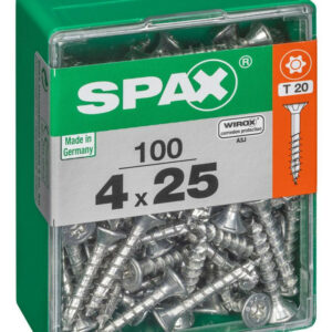 Lot de 100 vis acier tête autofraisée plate SPAX, Diam.4 mm x L.25 mm