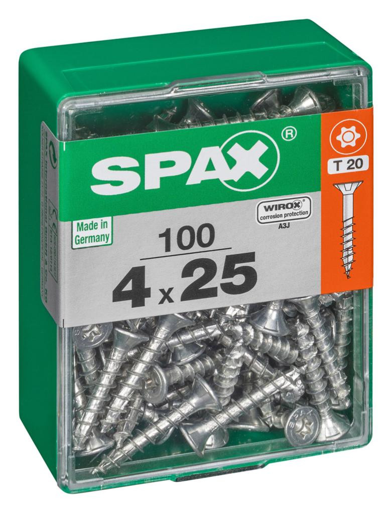 Lot de 100 vis acier tête autofraisée plate SPAX, Diam.4 mm x L.25 mm