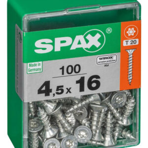 Lot de 100 vis acier tête autofraisée plate SPAX, Diam.4.5 mm x L.16 mm