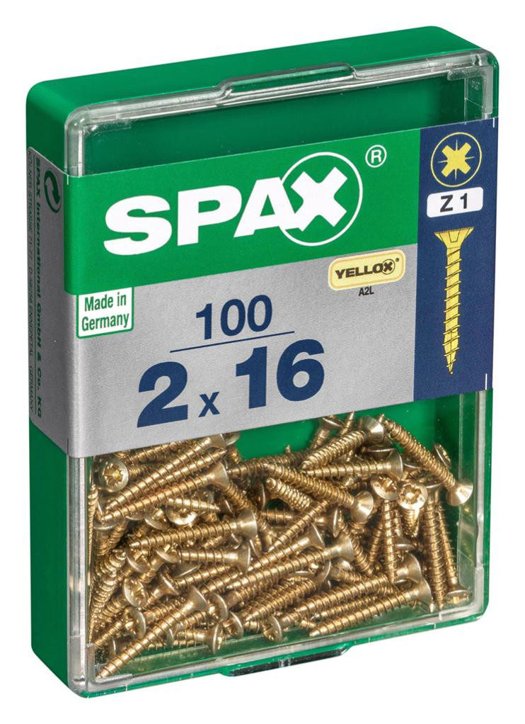 Lot de 100 vis acier tête fraisée pozidriv SPAX, Diam.2 mm x L.16 mm