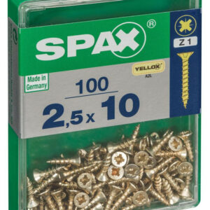 Lot de 100 vis acier tête fraisée pozidriv SPAX, Diam.2.5 mm x L.10 mm