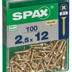 Lot de 100 vis acier tête fraisée pozidriv SPAX, Diam.2.5 mm x L.12 mm