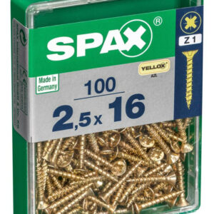 Lot de 100 vis acier tête fraisée pozidriv SPAX, Diam.2.5 mm x L.16 mm