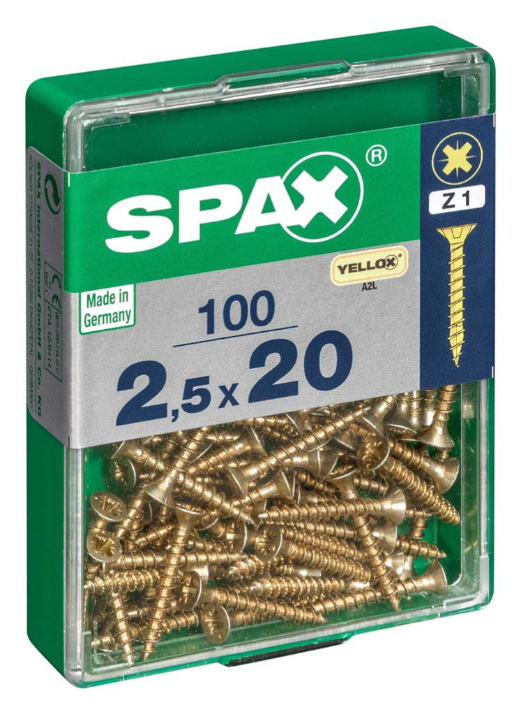 Lot de 100 vis acier tête fraisée pozidriv SPAX, Diam.2.5 mm x L.20 mm
