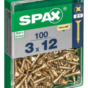 Lot de 100 vis acier tête fraisée pozidriv SPAX, Diam.3 mm x L.12 mm