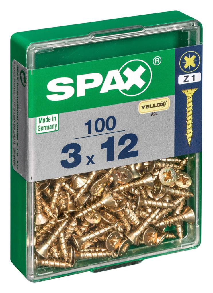 Lot de 100 vis acier tête fraisée pozidriv SPAX, Diam.3 mm x L.12 mm