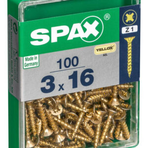 Lot de 100 vis acier tête fraisée pozidriv SPAX, Diam.3 mm x L.16 mm