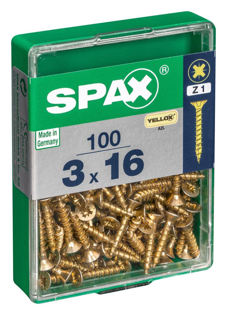Lot de 100 vis acier tête fraisée pozidriv SPAX, Diam.3 mm x L.16 mm