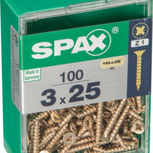 Lot de 100 vis acier tête fraisée pozidriv SPAX, Diam.3 mm x L.25 mm