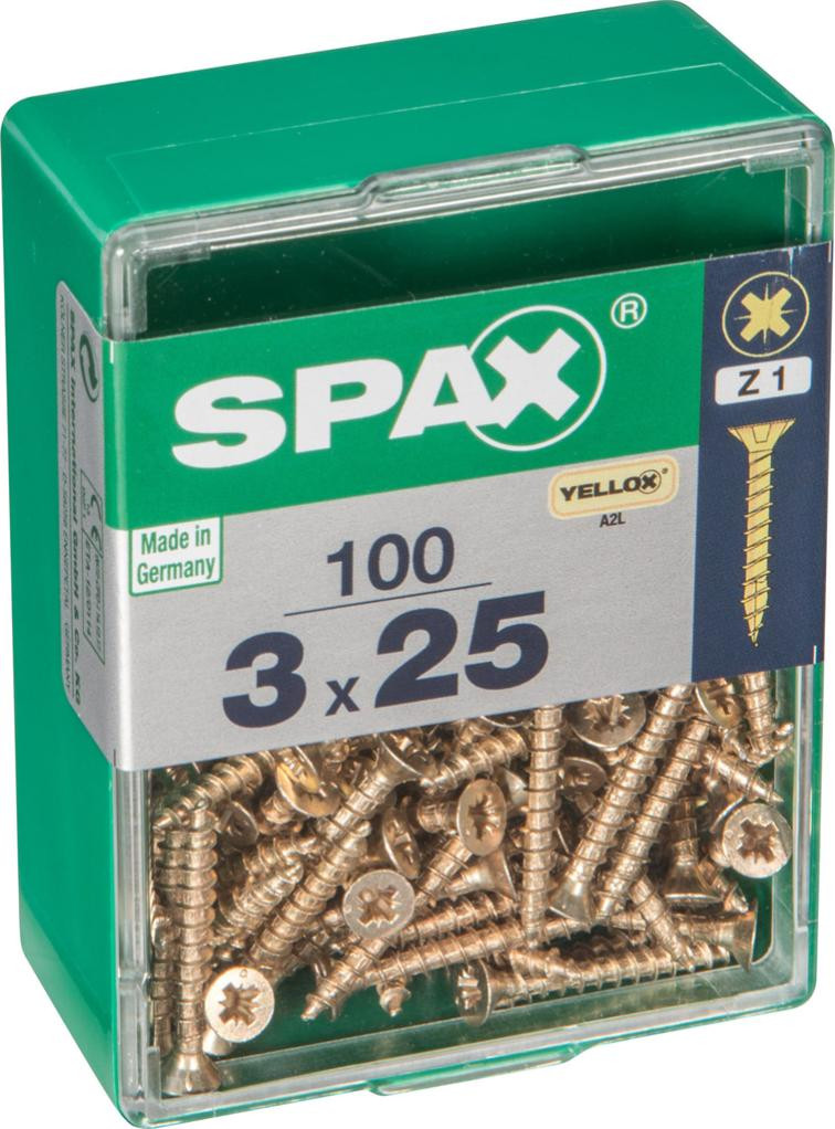 Lot de 100 vis acier tête fraisée pozidriv SPAX, Diam.3 mm x L.25 mm