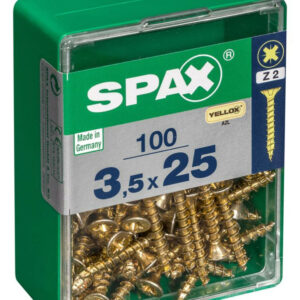 Lot de 100 vis acier tête fraisée pozidriv SPAX, Diam.3.5 mm x L.25 mm