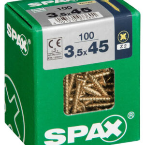 Lot de 100 vis acier tête fraisée pozidriv SPAX, Diam.3.5 mm x L.45 mm