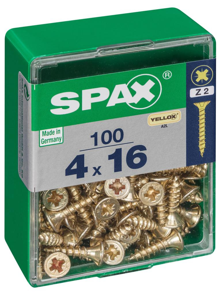 Lot de 100 vis acier tête fraisée pozidriv SPAX, Diam.4 mm x L.16 mm