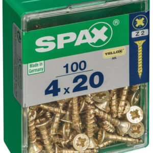 Lot de 100 vis acier tête fraisée pozidriv SPAX, Diam.4 mm x L.20 mm