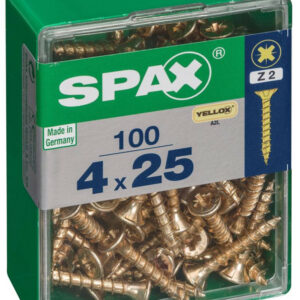 Lot de 100 vis acier tête fraisée pozidriv SPAX, Diam.4 mm x L.25 mm