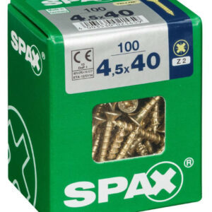 Lot de 100 vis acier tête fraisée pozidriv SPAX, Diam.4.5 mm x L.40 mm