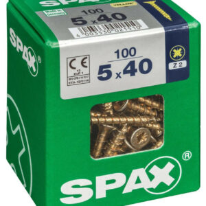 Lot de 100 vis acier tête fraisée pozidriv SPAX, Diam.5 mm x L.40 mm