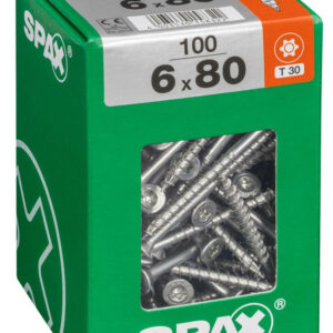 Lot de 100 vis acier tête fraisée torx SPAX, Diam.6 mm x L.80 mm
