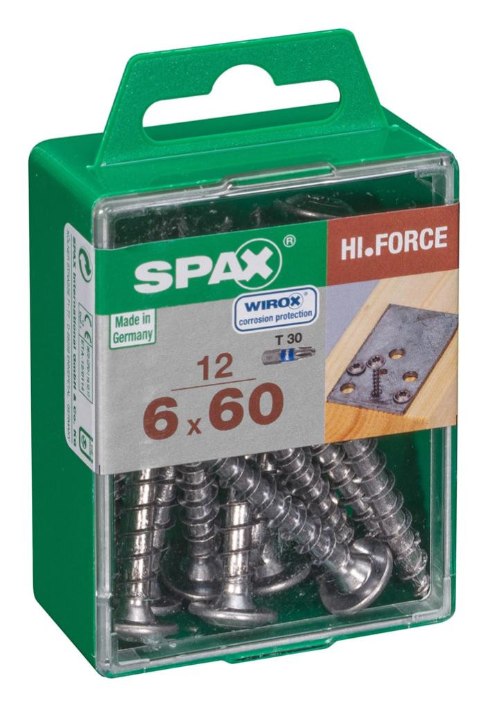Lot de 12 vis acier tête fraisée bombée torx SPAX, Diam.6 mm x L.60 mm
