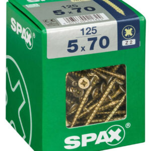 Lot de 125 vis acier tête fraisée pozidriv SPAX, Diam.5 mm x L.70 mm